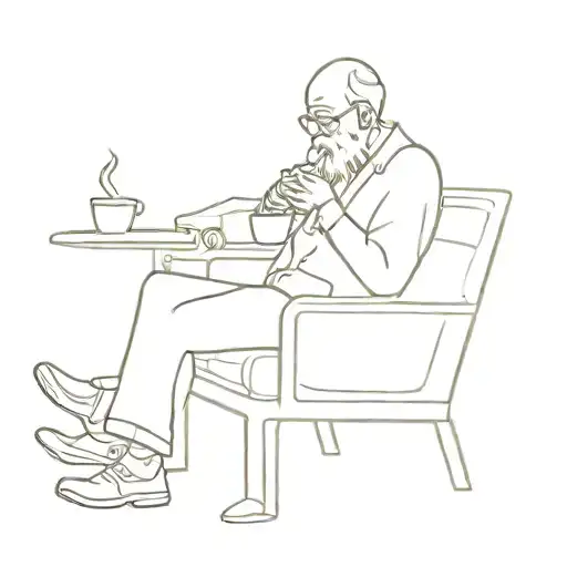 Old Man Sitting In A Chair Spitting Out A Cup Of Coffee