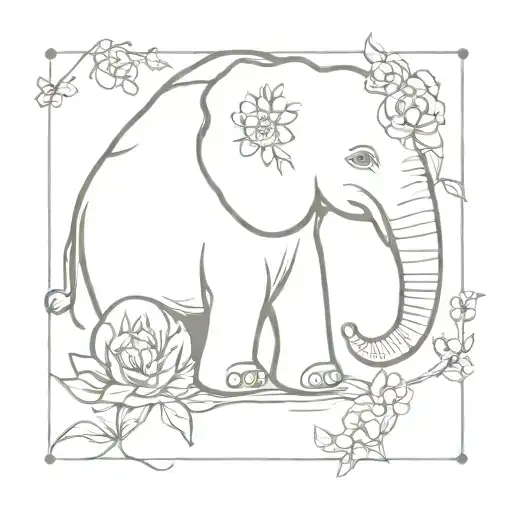 Elephant Sitting In Flowers