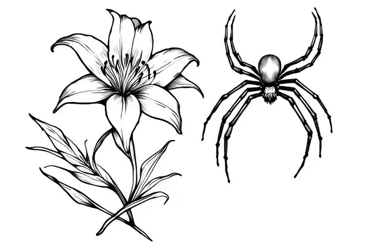 Spider Lily And Spider Crawling