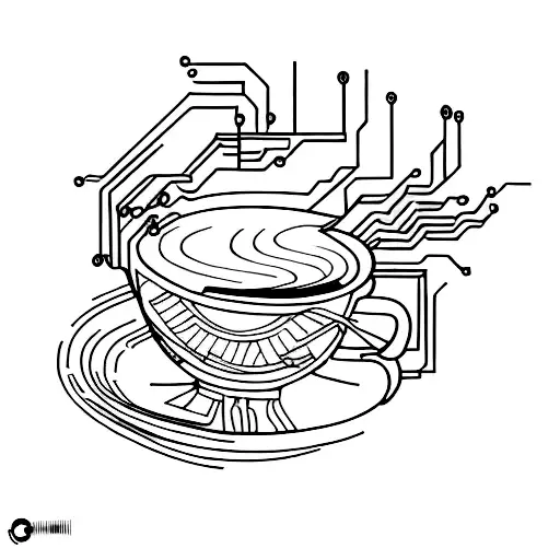 Abstract Coffee Cup Merged With Circuit Board Design