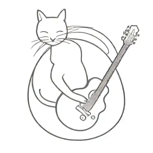 A Minimalist Tattoo Of A Streaming Logo With A Guitar And Cat Silhouette Inside