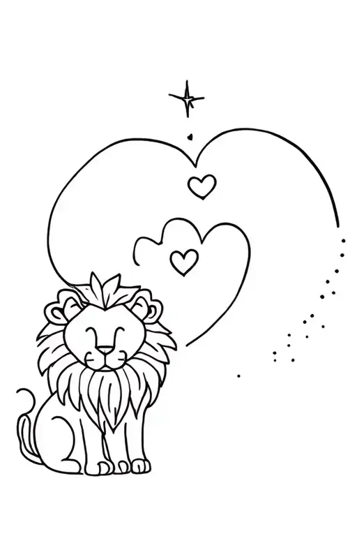 2 Little Hearts Around A Star And A Calming Lion