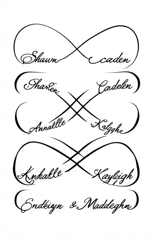 Infinity Symbol With The Names Shawn Caden Annabelle Kayleigh And Madelyn In Corporated
