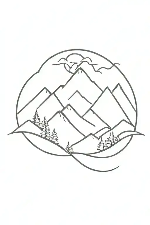 Sun Wave Mountain Minimalist Tattoo Design Featuring In A Line With Pine Tres
