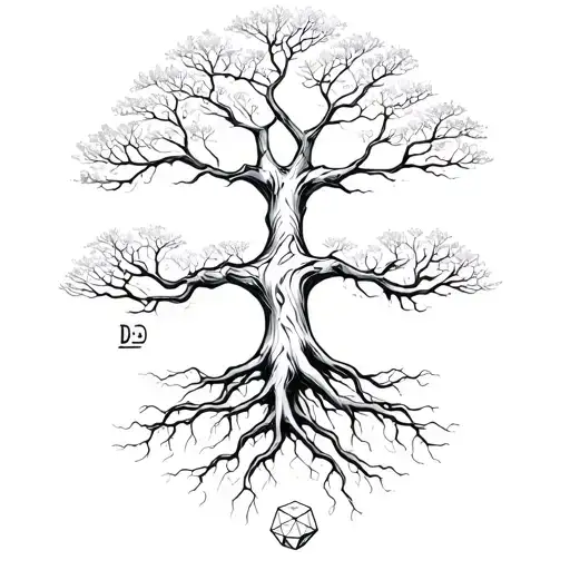 A Tree With Its Roots Intertwined With A D20