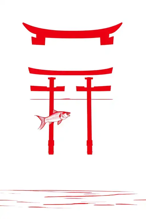 Japanese Tori Gate Red With Koy Fish