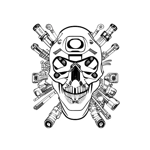 Cyborg Skull With Engine Parts