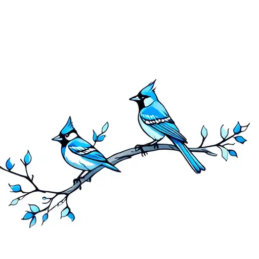 Blue Jay And Cardinal On A Branch