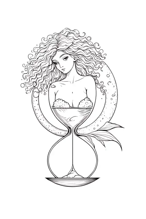 Mermaid With Curly Hair On The Hourglass Moon