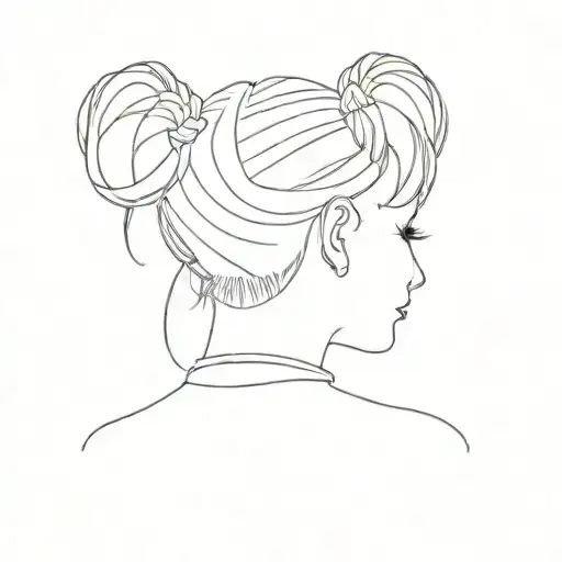 Simple Outline Girl With Space Buns