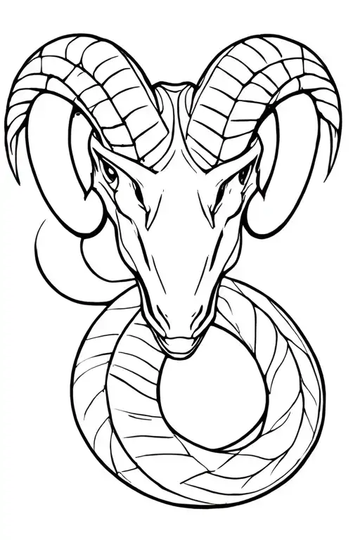 Top Down Outline Of Snake Head With Ram Horns