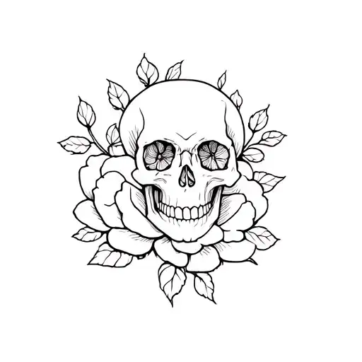 Tiny Skull Over A Bed Of Roses Petals