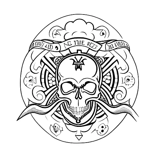 A Minimalist Tattoo Of A Skull With Alchemical Symbols Surrounding It