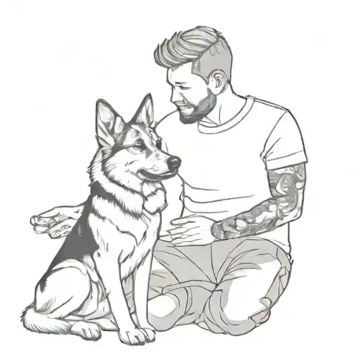 2 Year Old Boy Sitting With His German Shephard Cute Happy