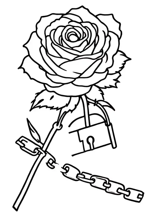 Rose With Chain And Lock Design