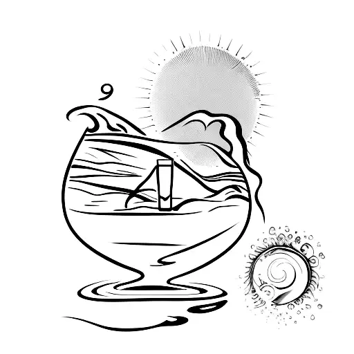 Wine Glass On A Sandy Beach With A Sunset