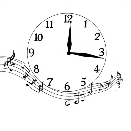 A Minimalist Design Of A Clock With Musical Notes As The Hands