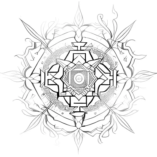 Intricate Geometric Patterns Forming The Shape Of A Phoenix Flying Over A Lotus Pond