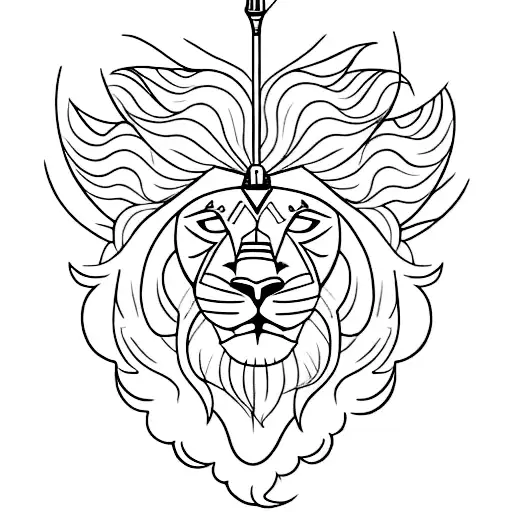 A Lion With An Arrow And 3 Flowerrs