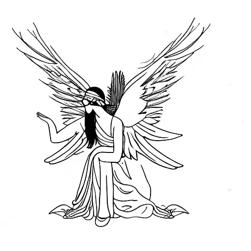 An Angel Sitting With A Blindfold Plucking The Feathers From One Of His Wings
