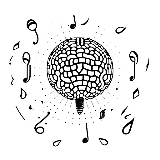 Disco Ball Brain With Music Notes And Butterflies