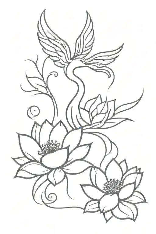 Phoenix And Lotus Flower Emerging