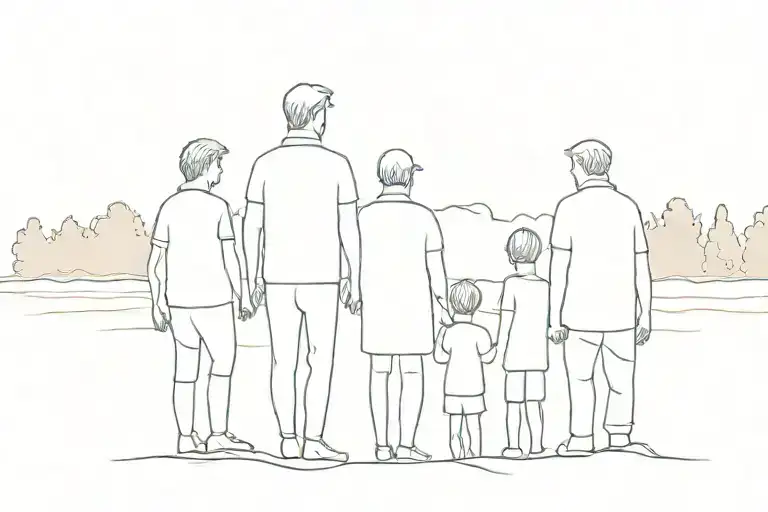 Father With Two Boys Looking To A Lake In The Blackwood Forest