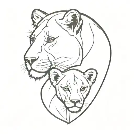 Lioness With Cub Looking