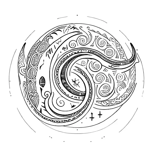 An Elegant Crescent Moon With Intricate Language Symbols Inside