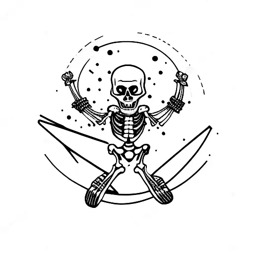 Skeleton On A Snowboard