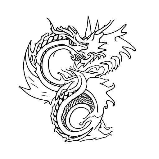 Dragon And Nine Tailed Fox With Red String Around Them