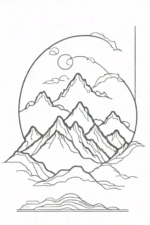 Sun Wave Mountain Minimalist Tattoo Design Featuring