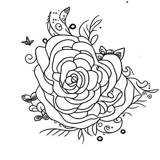 Small Line Of Fine Line Spine Tattoo With Small Black Flowers With Butterflies