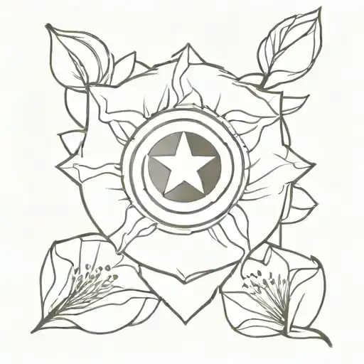 Captain America Shield Layered Behind Poppy And Water Lily And Morning Glory
