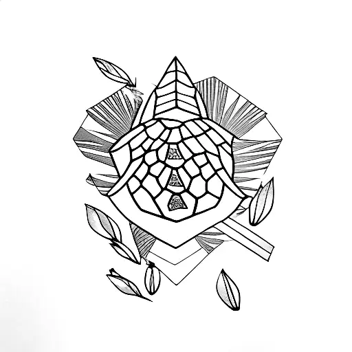 Diamond With Palm Leaf And Turtle