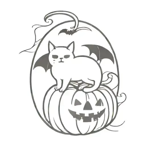 Ghost Black Cat Pumpkin And Bat Flying