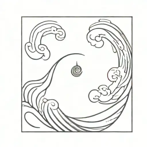 A Minimalist Tattoo Of A Serene Ocean Wave With A Buddhist Mantra Incorporated Into The Design
