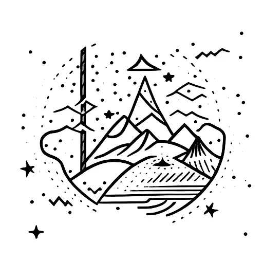 Single Mountain In Night With Shooting Stars