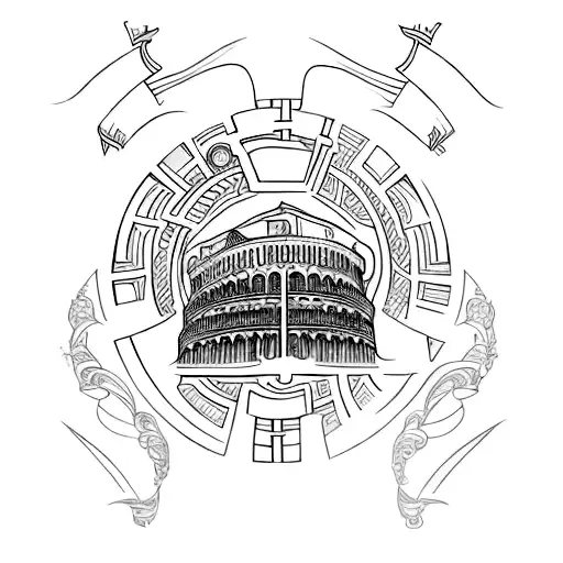 A Minimalist Tattoo Design Combining Elements Of The Roman Empire And The Ottoman Empire