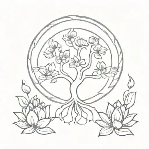 Tree Of Life With Lotus Flowers