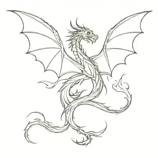 Thin Tattoo Dragon With Smoke Wings
