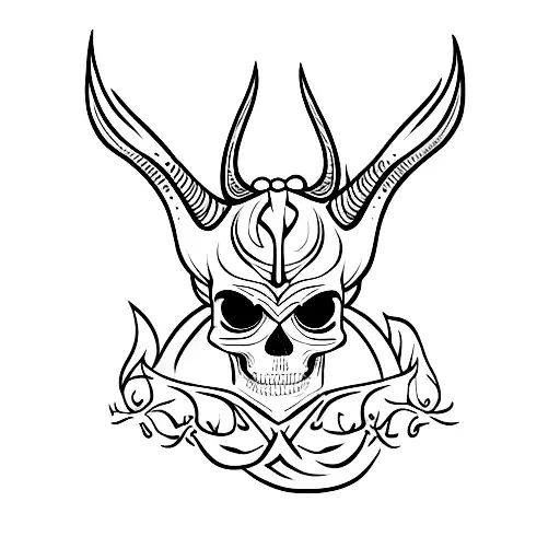 Skull With Horns And Fire Eyes