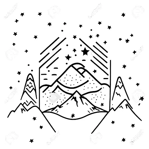 Mountain In Night With Shooting Stars