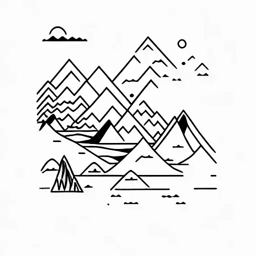 Penguine With Glacier And Mountain Outline