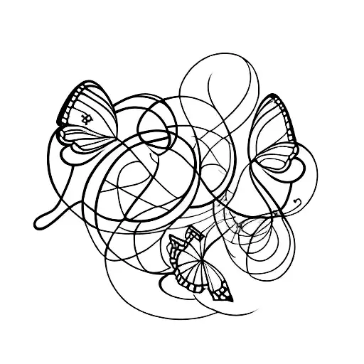 Small Line Of Fine Line Small Black Flowers With Butterflies