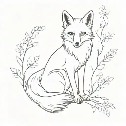 Fox Full Body With Wisteria As The Outline
