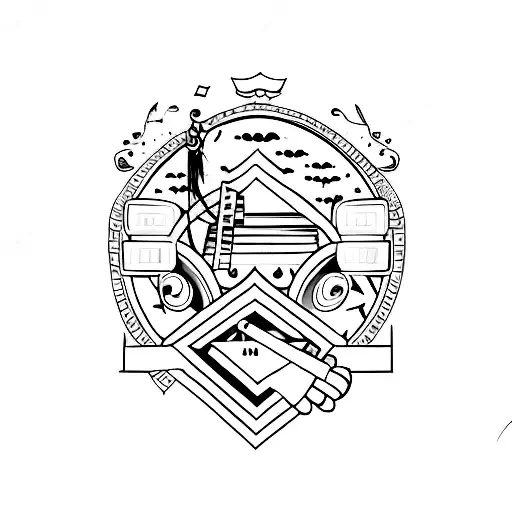 A Creative Minimalist Tattoo Design Of A Theater Stage With Musical Instruments