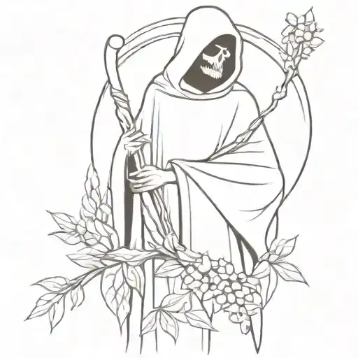 Grim Reaper Holding Lilacs