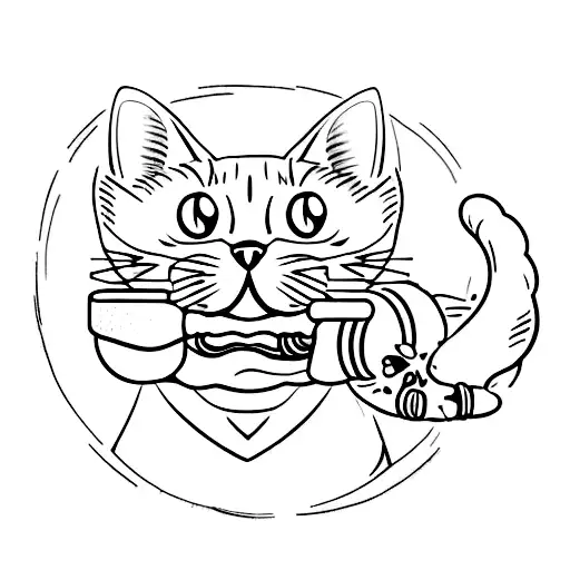 Cat With Croissant In The Mouth