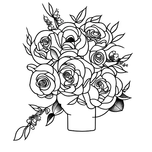 Rose And Peony And Forget Me Not Flowers With The Words In Bloom For A Shoukder